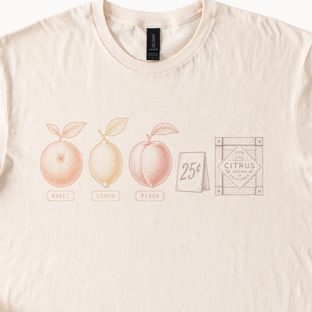 Navel Lemon Peach Vintage Style Botanical Tee